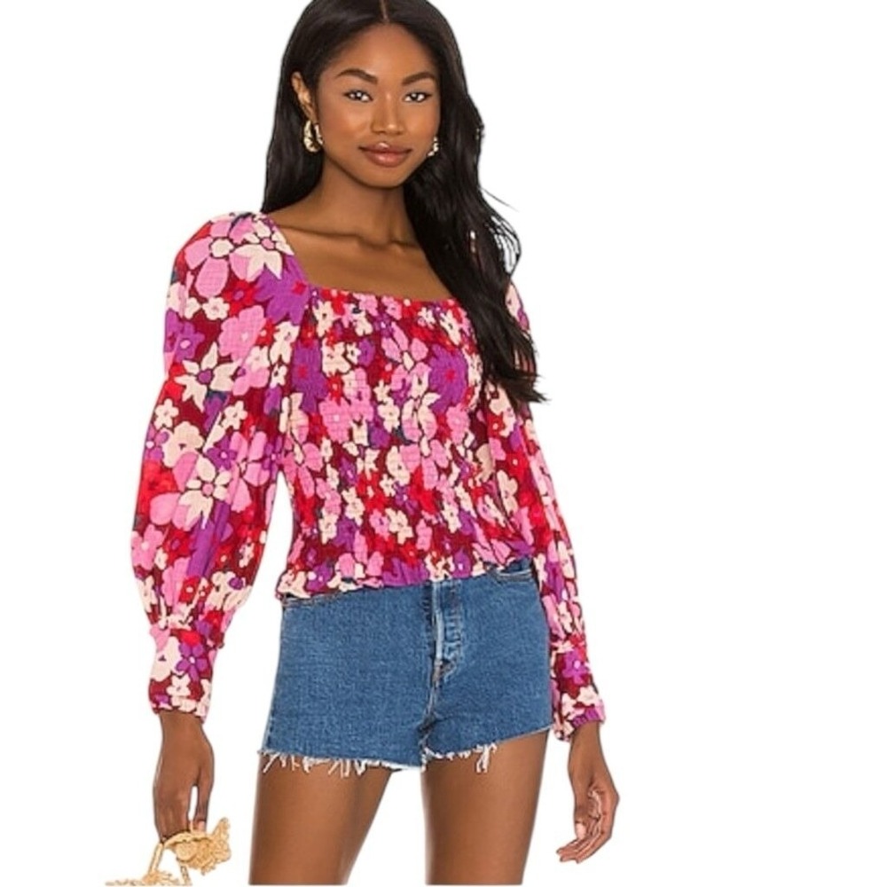 Free People Ariana Printed Floral Boho Feminine Top in Party Combo Size XS
